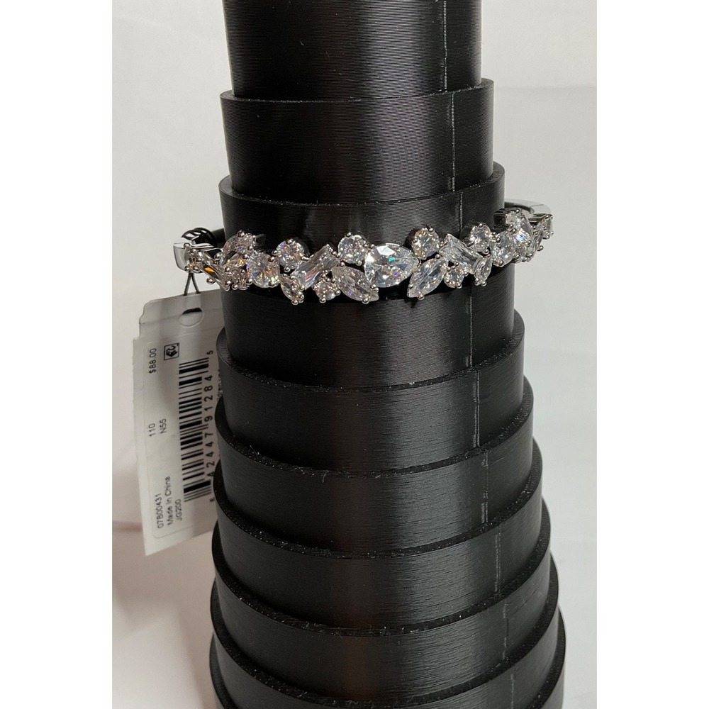 New Givenchy Crystal Rhinestones Hinged Silvertone Bracelet 6.5"